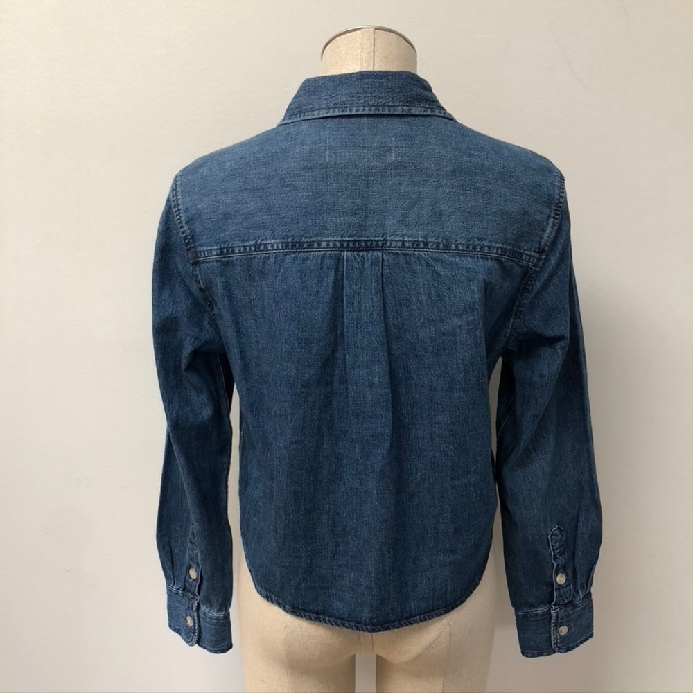 Denim Forum Button Down Shirt Womens XS Blue Cotton Hemp Cropped Long Sleeve - Picture 7 of 11